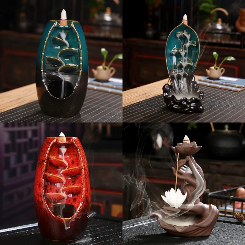 Mountains River Waterfall Incense Burner Fountain Backflow Aroma Smoke Censer Holder Office Home Unique Crafts+100 Incense Cones