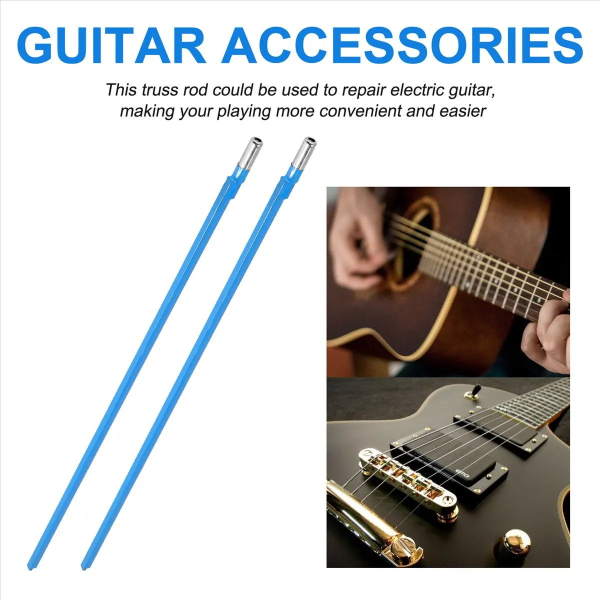 Saleout@ 2Pcs Two Way Rod Type Guitar Truss Rod Steel 9 x 420mm Blue Guitar Accessories