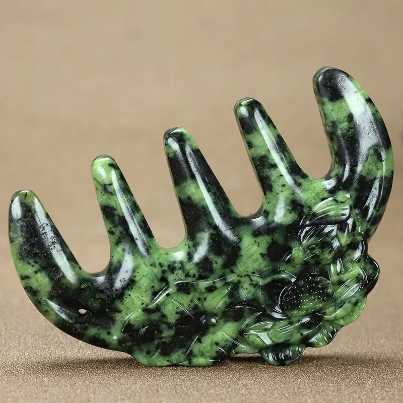 

Нефритовая расческа с натуральным змеиным узором, скрытая нефритовая медицина, массаж королевского камня, утолщенная нефритовая расческа для здоровья с пятью зубцами