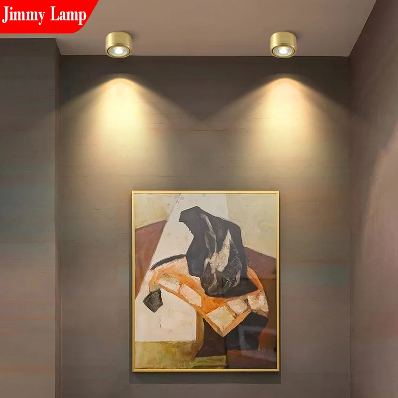 Modern Minimalism LED Ceiling Light Adjustable Angle Surface Copper Spotlight Living Room Background Corridor Room Home Decor