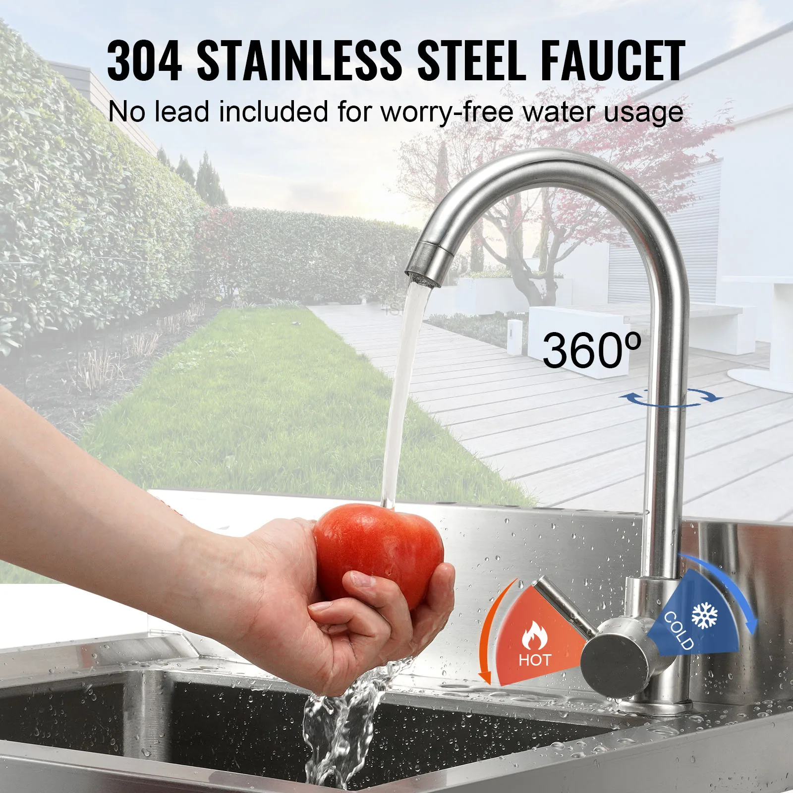 VEVOR Stainless Steel Utility Sink 1 Compartment Free Standing Small Sink Include Faucet & legs