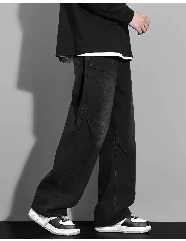 2025 nouveaux jeans hommes printemps et automne rétro lâche jambe droite pantalons décontractés marque de mode américaine haute rue couteau incurvé casserole