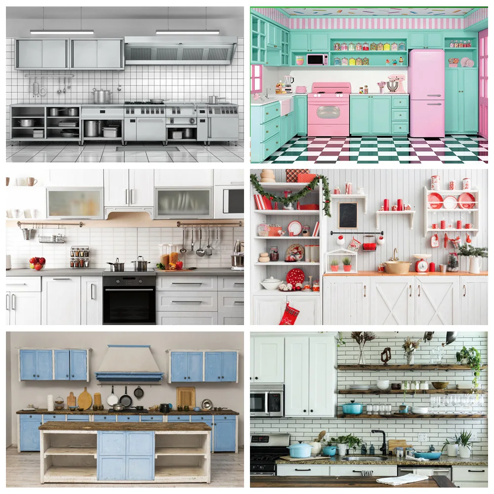 Laeacco Kitchen Backdrops Cooking Room Decor Wood Cupboard Kitchenware Family Portrait Photography Backgrounds For Photo Studio