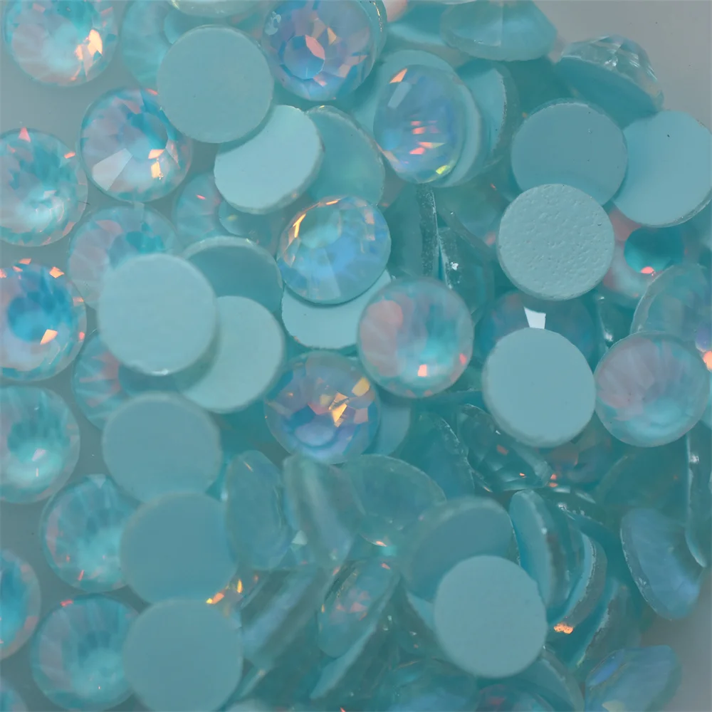 Piedras de Cristal Luminosas de Neón, Color Mocca Opal, Sin Fijación en Caliente, Parte Posterior Plana, Color Azul Lago, para Decoración de Uñas, Cristales de Strass
