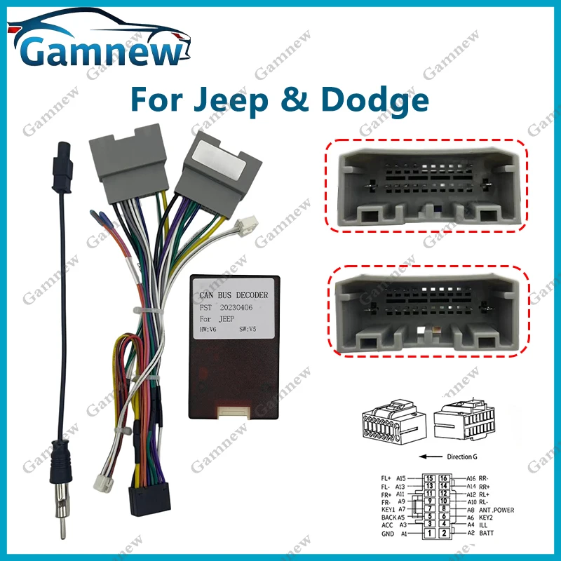 Car Audio Wiring Harness For Dodge Ram Jeep Cherokee Wrangler 2008-2017 Support AMP Stereo Installation Wire Adapter