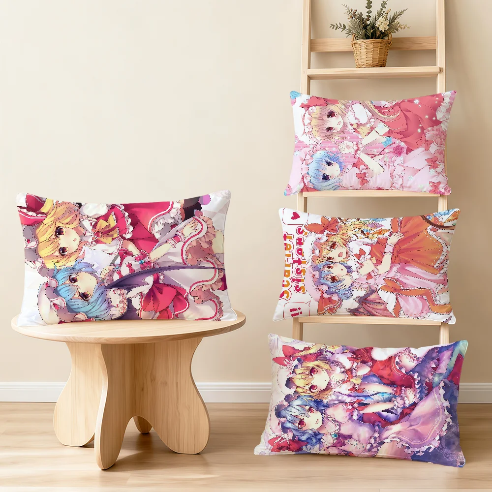 anime game fanart Flandre & Remilia Scarlet cushion cover Rectangle Pillow Cover Home Sofa living Room hogar Decor Pillowcase