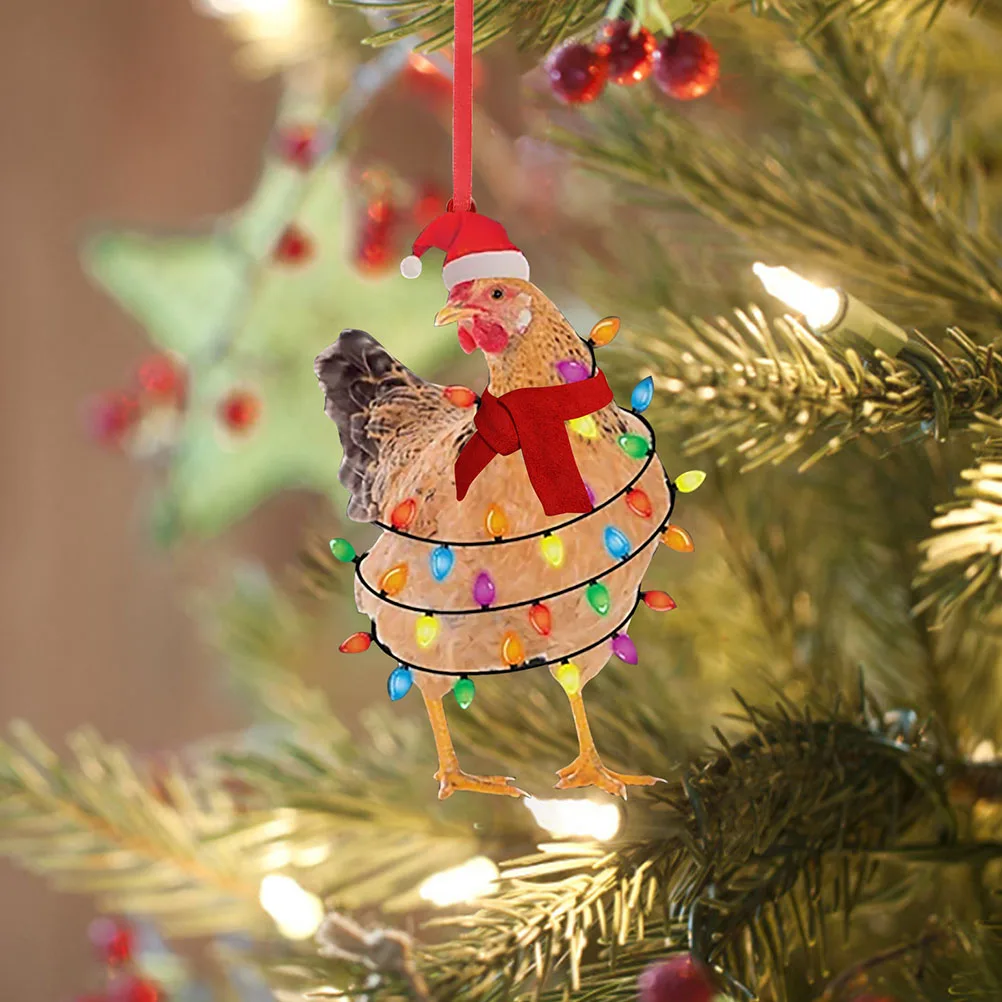 

5pcs Christmas Chicken Decor Wood Ornament Party Scene Layout Supplies Festival Wedding Winter Theme Tree Hanging Props Pendant