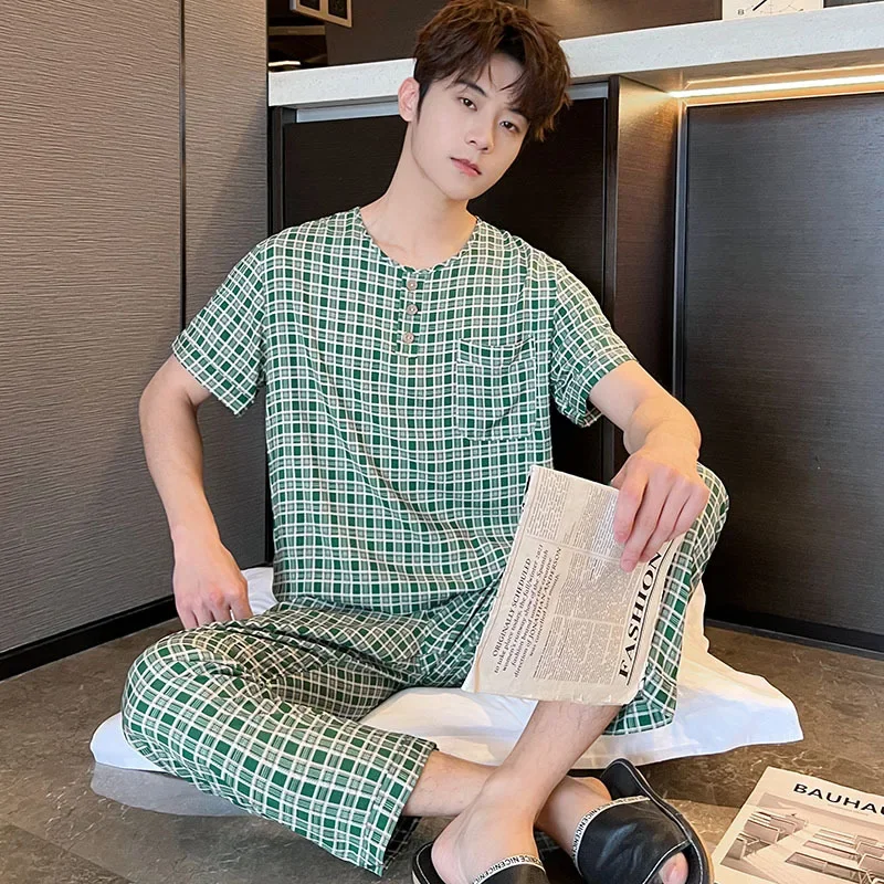 Pajama Pants Set Short Sleeve Pants Spring Summer Men's Clothing Homewear Breathable Fashionable Comfort Casual Loose Large Size