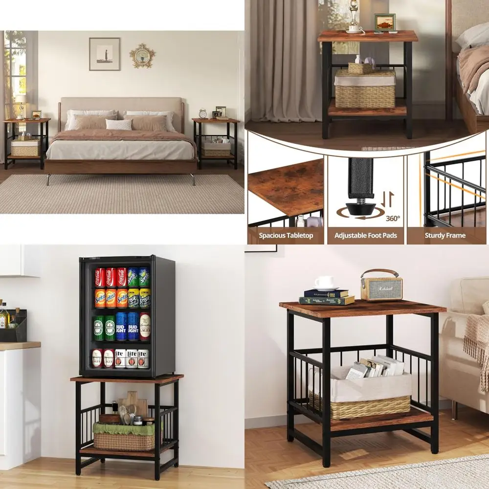 

18-квадратная прикроватная тумбочка в деревенском стиле с открытой полкой, торцевой столик для спальни, сверхпрочная мини-подставка для холодильника