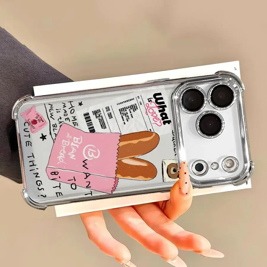 حافظة ناعمة لهاتف آيفون 16 15 14 Plus 13 12 11 Pro Max 16e 17 Air Cartoon Bread