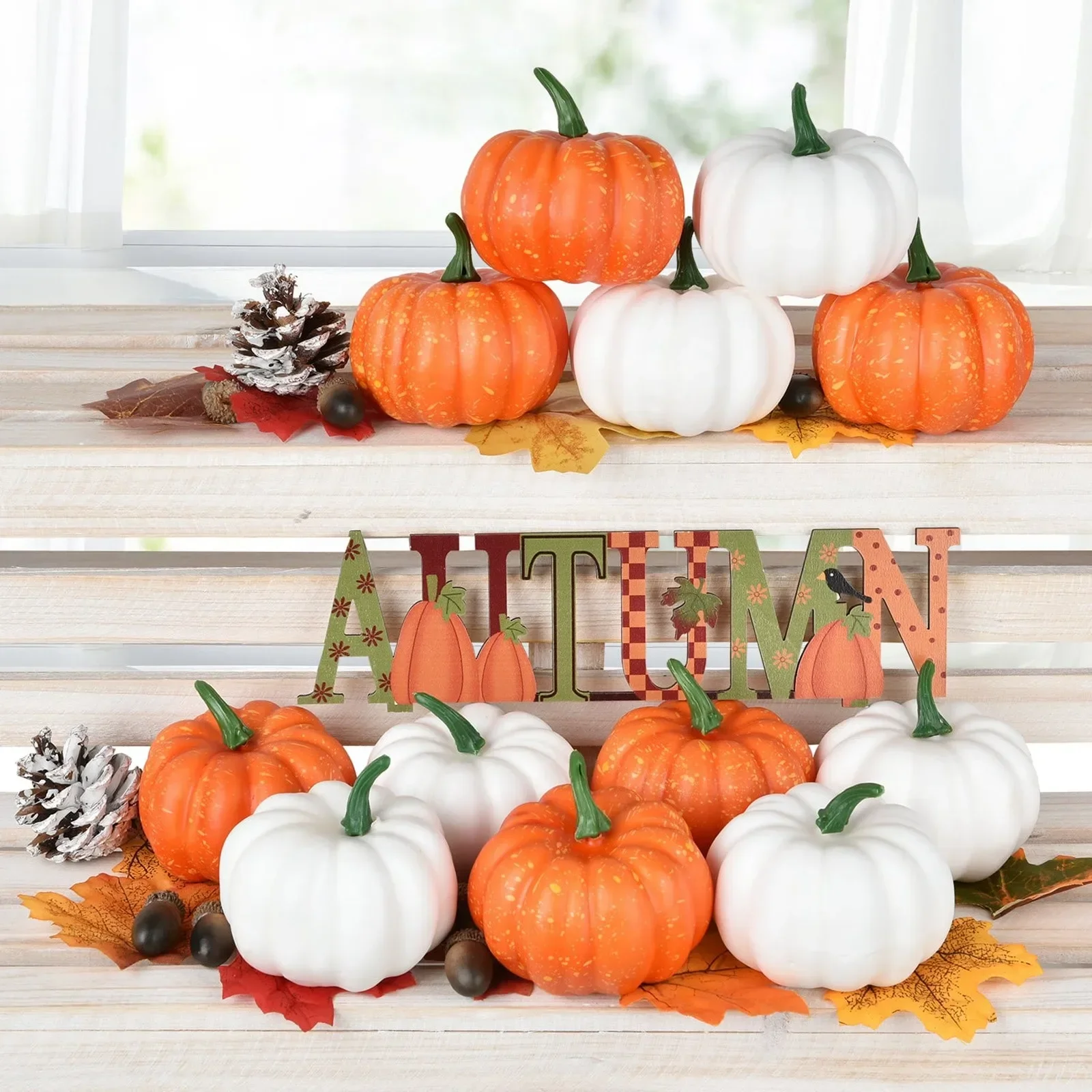 12 Pieces Of Pumpkin Maple Leaf Ornament Maple Leaves Autumn Holiday Decoration Indoor And Outdoor Decoration Fake Decoration
