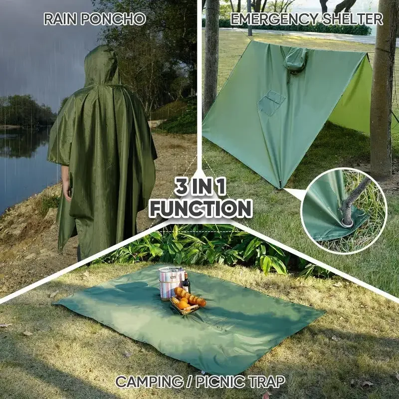 Hooded Rain Poncho for Adult with Pocket, Waterproof Lightweight Unisex Raincoat for Hiking Camping Emergency