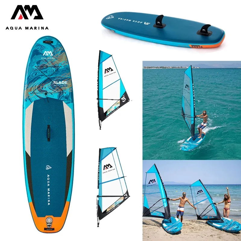 Inflatable SUP Board, Windsurf Sail Convertible, Drop Stitch PVC with Mast Base, with Paddle, for Aqua Marina Blade Sail