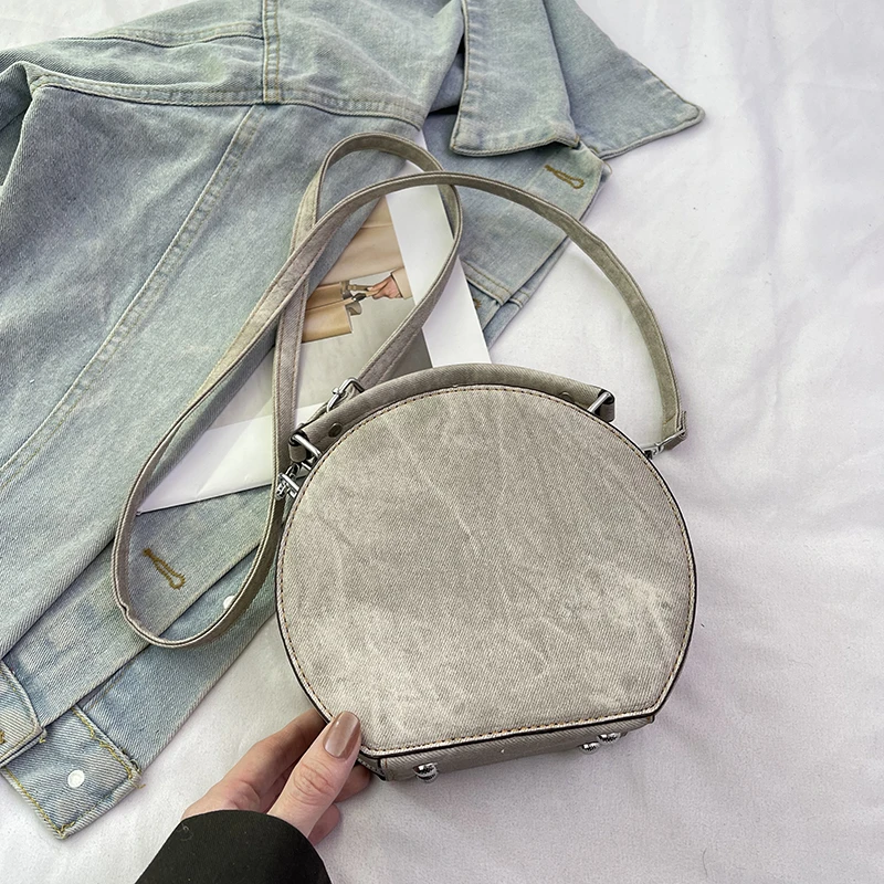 Runde Handtasche Retro Shoudler Taschen für Frauen 2024 Mini kleine Umhängetasche klassische Pu Griff Geldbörse Bolasas runde Einkaufstasche – Detail 29