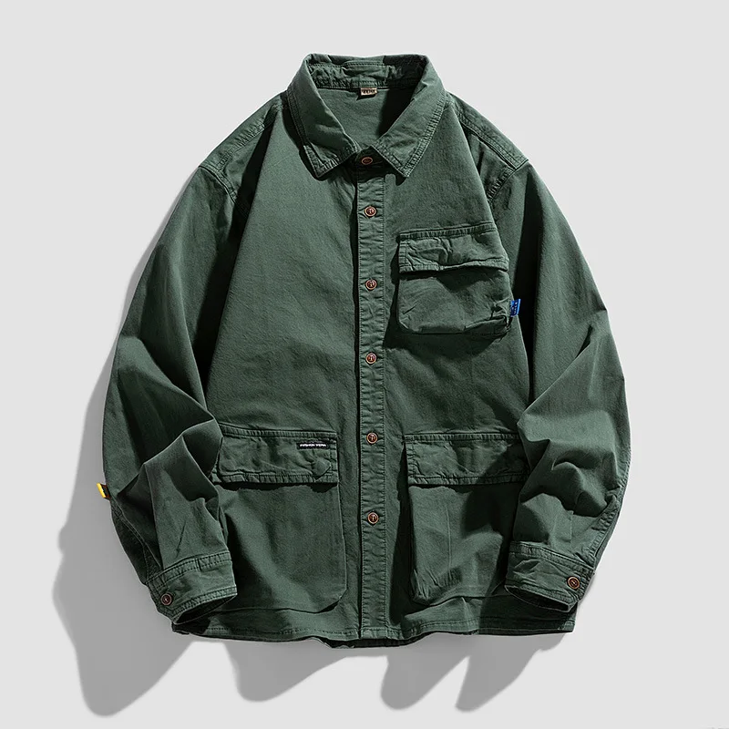 

Мужская куртка-рубашка с длинным рукавом, новинка 2025 года, повседневная куртка с отложным воротником, уличное универсальное свободное модное пальто