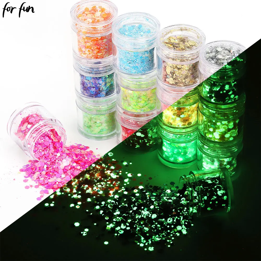 For fun 24 Color Luminous Sequins Nail Glitter Flakes For DIY Epoxy Mold Manicure Jewelry Craft Resin Filling Decoration