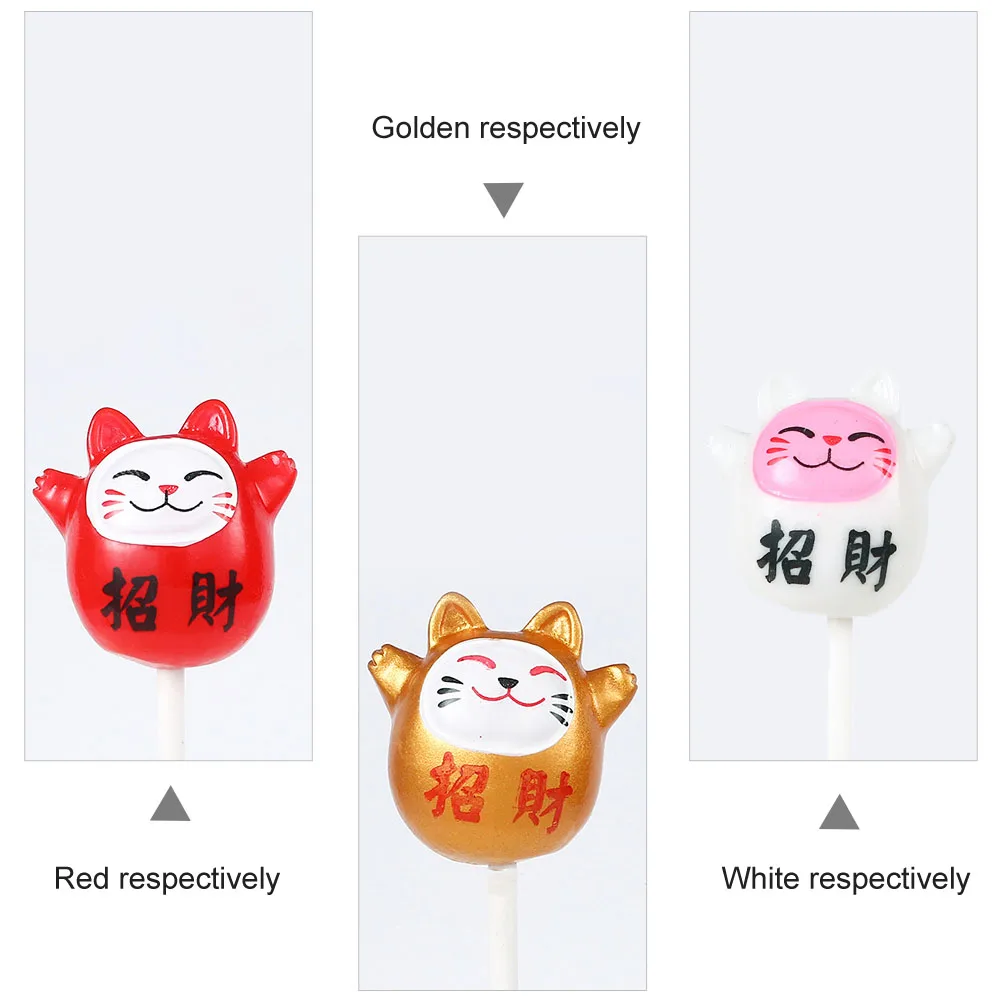 

6 Pcs Resin Fortune Cat Cake Topper New Year Decor Stable Festive Party Supplies Cake Insert Cards Eco Friendly Safe Material