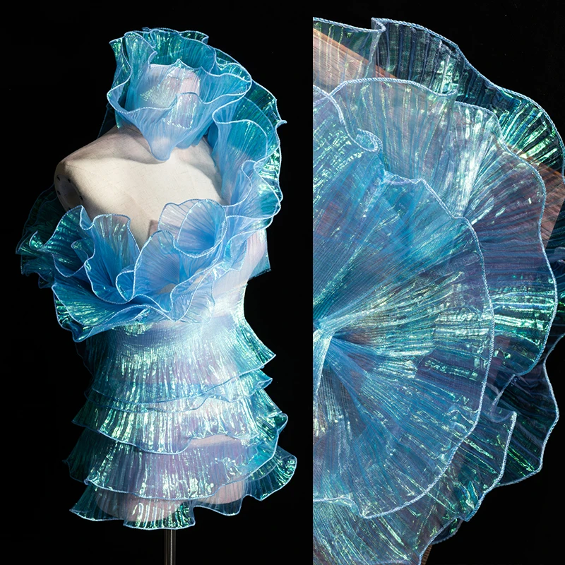 Transparent Three-Dimensional Pleated Large Lace Colorful Gradient Organza Diy Fabric Decorative Accessories