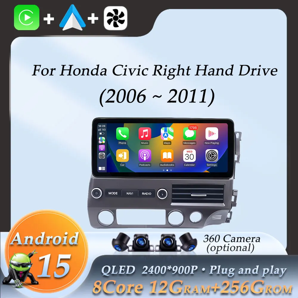 DSP Stereo Wireless CarPlay for Honda Civic Right Hand Drive 2006 - 2011 Car Radio Video Multimedia Audio Player GPS Navigation