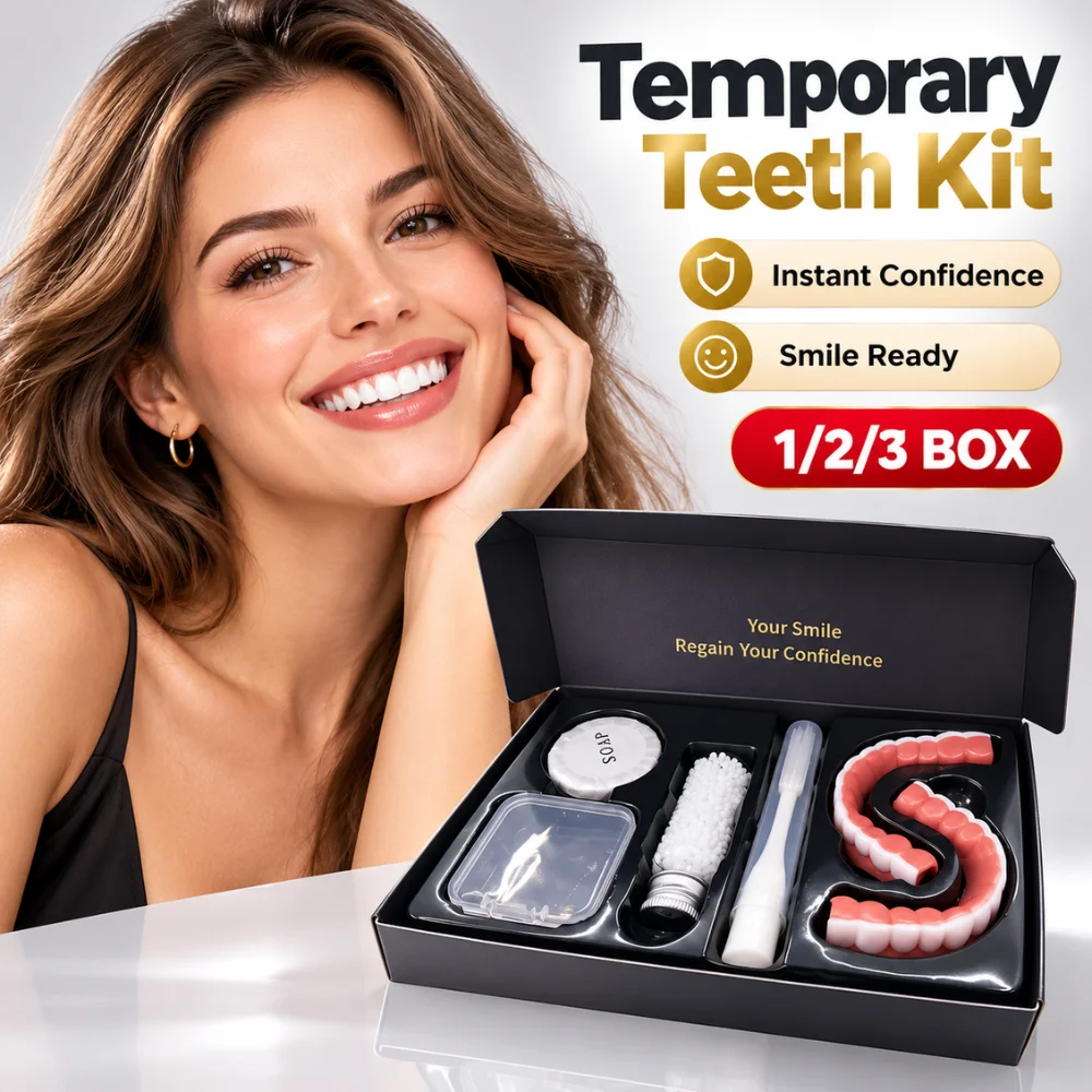 Full Mouth Fake Teeth Costume Kit Flexible Silicone Upper Lower Covers With Cleaning Accessories For Theater And Party Looks