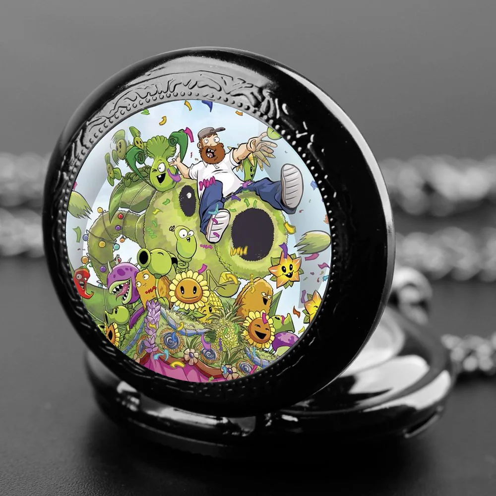 Popular Game Themed Glass Dome Quartz Pocket Watch Classic Arabic Numeral Dial with Durable Chain for Kids Birthday Gifts