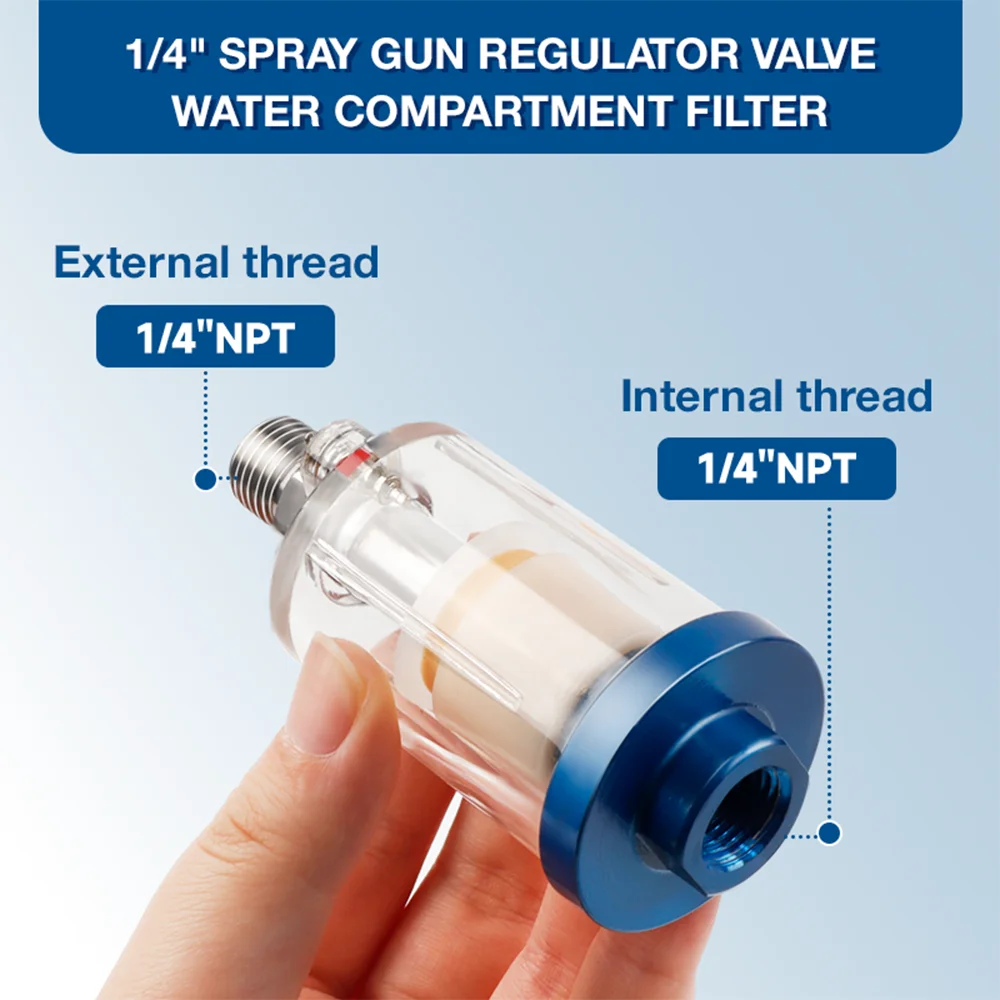 Compressed Air Filter Oil Water Separator, 1/4" NPT Fitting, Optional, Spray Gun Air Pressure Regulator, 0-140PSI,Home Air Tools image 3