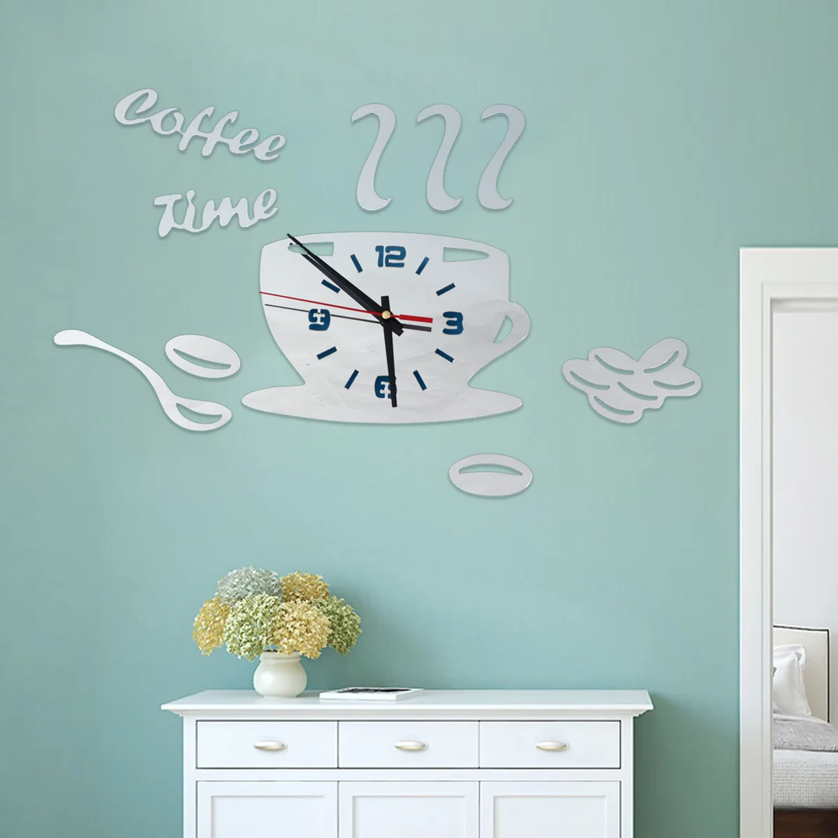 

Coffee Cup Modern Acrylic Wall Clock Decorative Clock Creative Wall Sticker Home Ornament Living Room Bedroom