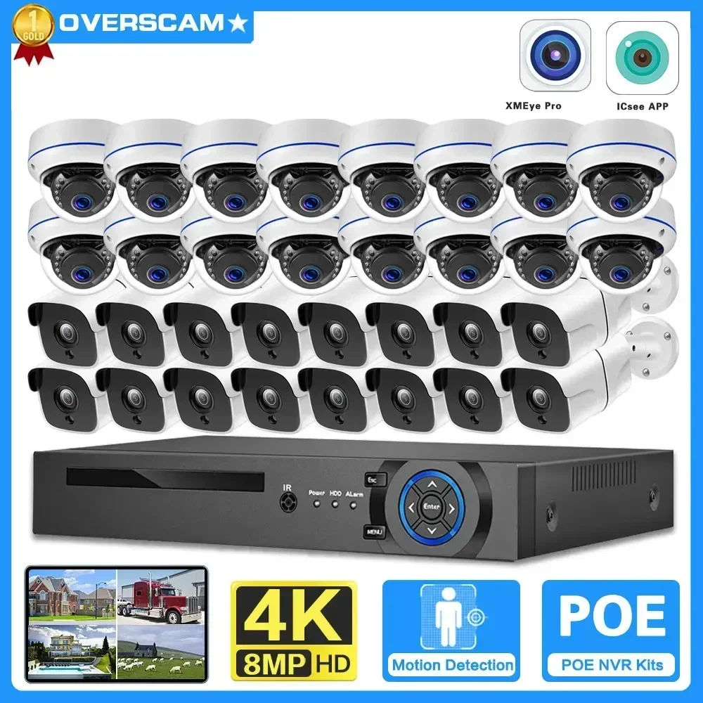 H.265 kamera NVR 4K POE, Kit keamanan CCTV 8MP, kamera Audio tahan air luar ruangan, set pengawasan Video penglihatan malam