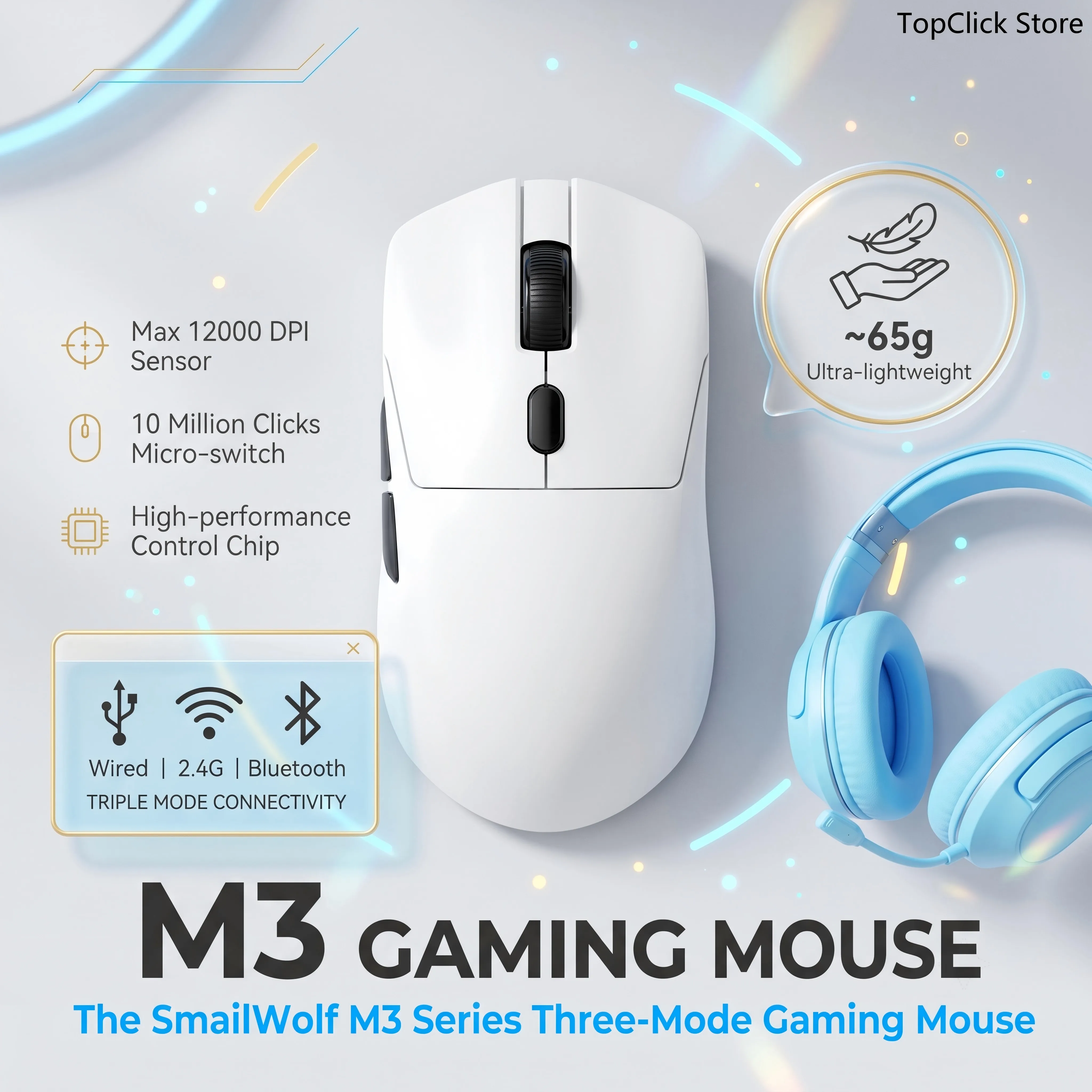 SMAILWOLF M3 Wireless Gaming Mouse High Performance Main Control Chip Stable Up to 1KHz Wired & Wireless Return Rate Portable