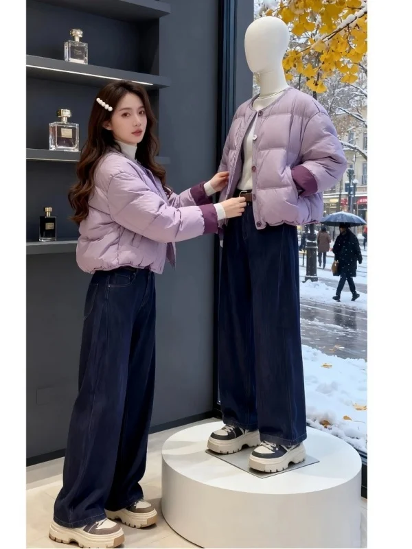 

Commute Korean Sle round Ne ort Cotton Jaet Women's Loose Fit Warmth Outerwear Color Blo Design Age Defng Coat