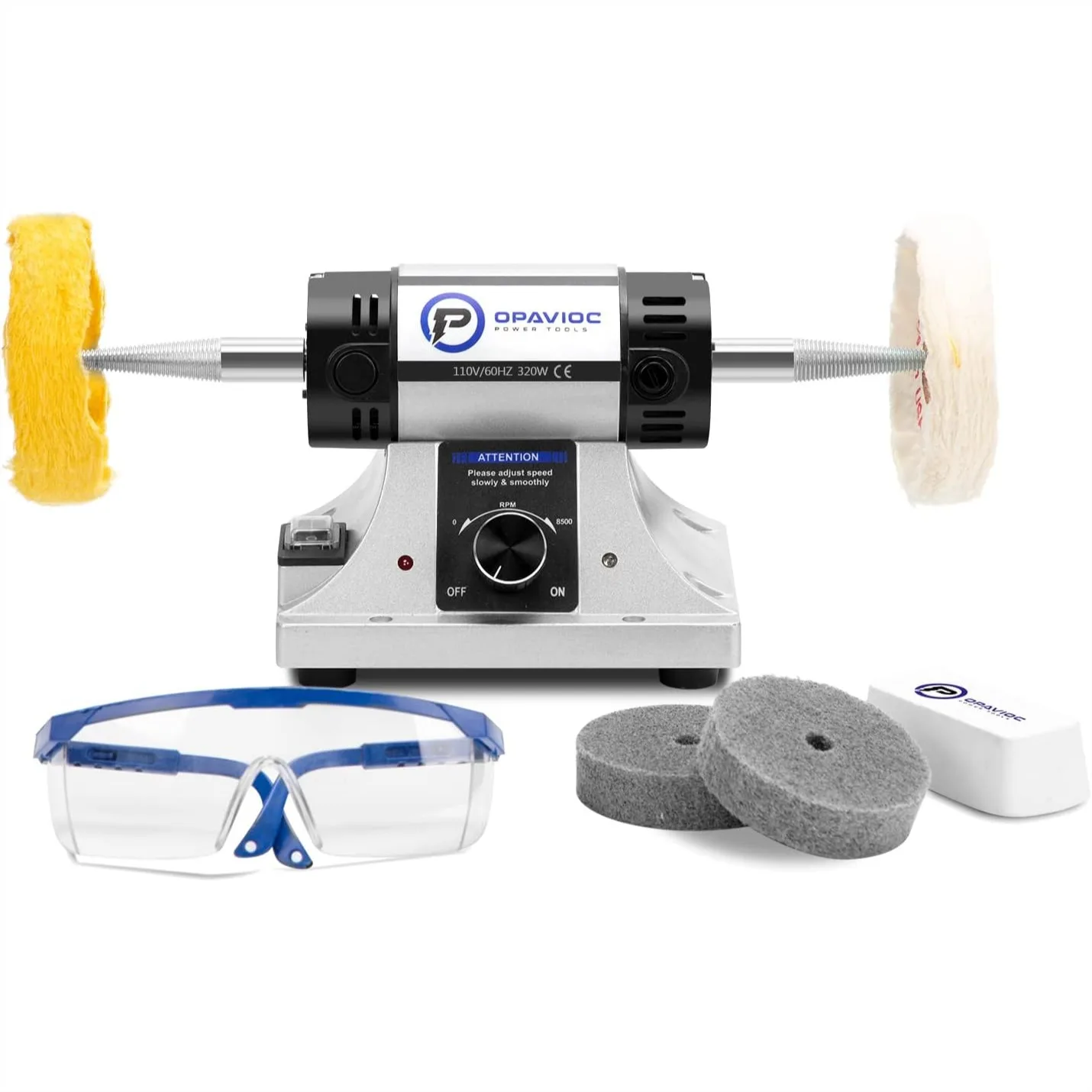 

Jewelry Polisher - Variable Speed Bench Grinder, 320W Motor, 1750-8500 RPM with Cloth & Fiber Wheels