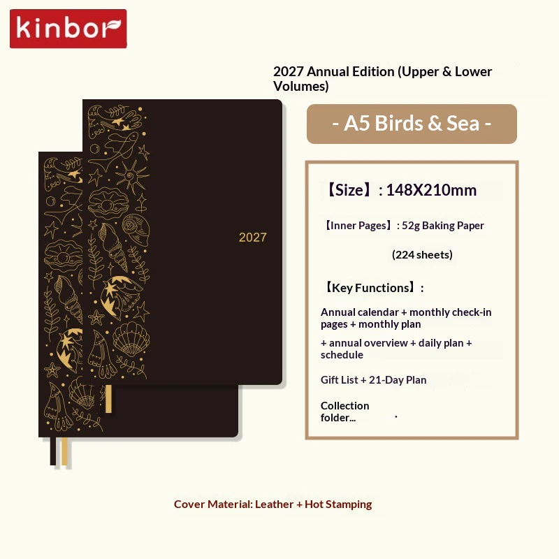 NEW Kinbor 2027 Full-Year Daily Planner Notebook,PU Cover A5/A6 1Day 1Page 52g Bachuan Paper Organizer Journal Time Management