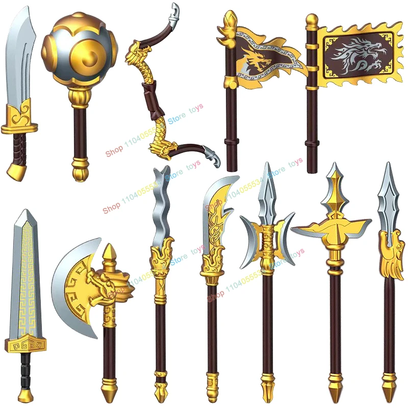 MOC-Porte-outils blocs de construction médiévaux, figurines de chevalier soldat, armes, épée, hache, arc, bouclier, casque, armure, accessoires, jouets