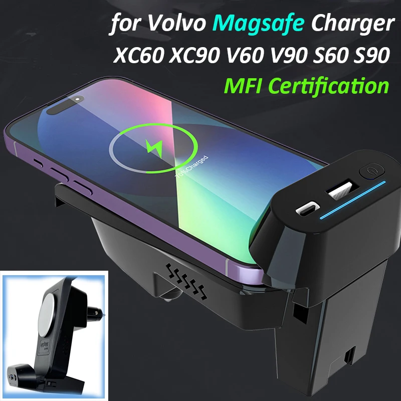 Car Wireless Magsafe Charger For Volvo XC60/90 V60/90 S60/90 Fast Charging HolderAccessories Magnetic attracti For Ipone12/13/14