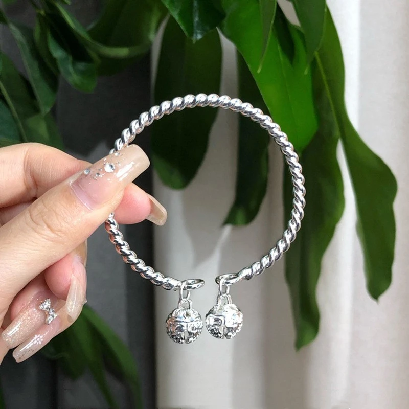 

Высококачественный браслет из стерлингового серебра S999, дизайн двойного дворцового колокольчика из витой проволоки, модный подарок унисекс, оптовая продажа