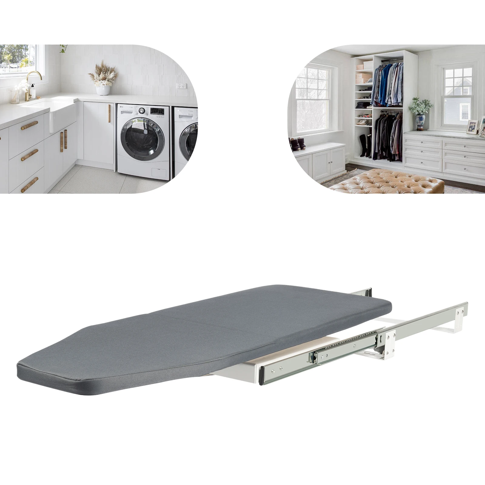 

Grey Foldable Ironing Board,Al-alloy Ironing Board Push-Pull Opening Cabinet Mount for A Cabinet of 22.4*17.7*6.7in