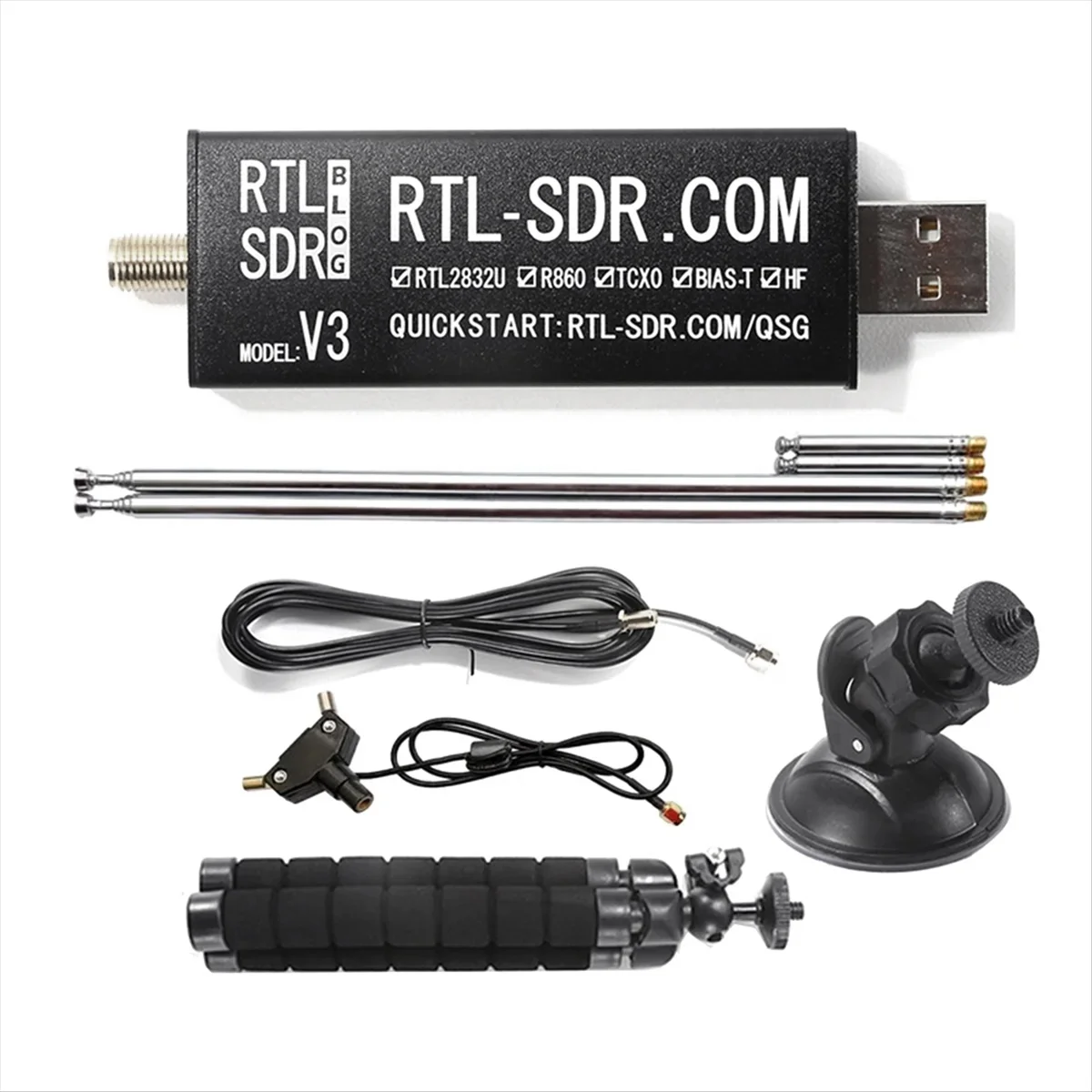 For RTL-SDR Blog V3 RTL2832U TCXO Receiver Full Kit HF BiasT SMA Software Defined Radio 500KHz-1766 MHz Up to 3.2 MHz