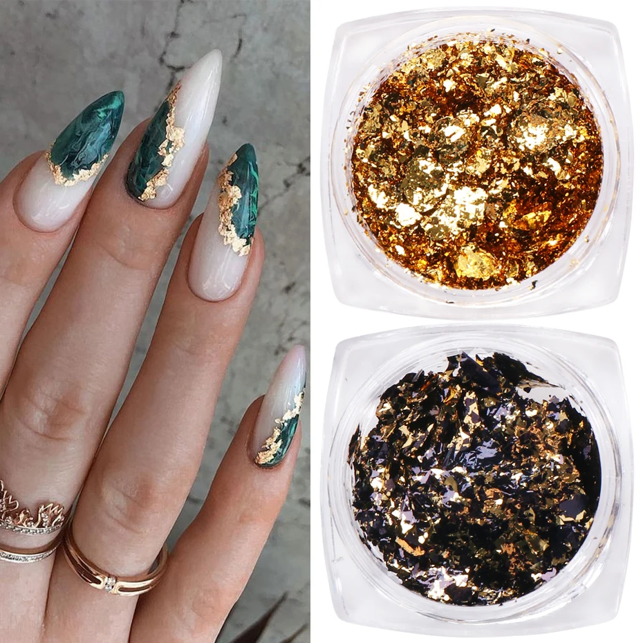 1 Box Gold Glitter Flakes Irregular Aluminum Foil Sequins For Nails Chrome Powder Winter Manicure Nail Art Decorations LY1858-1