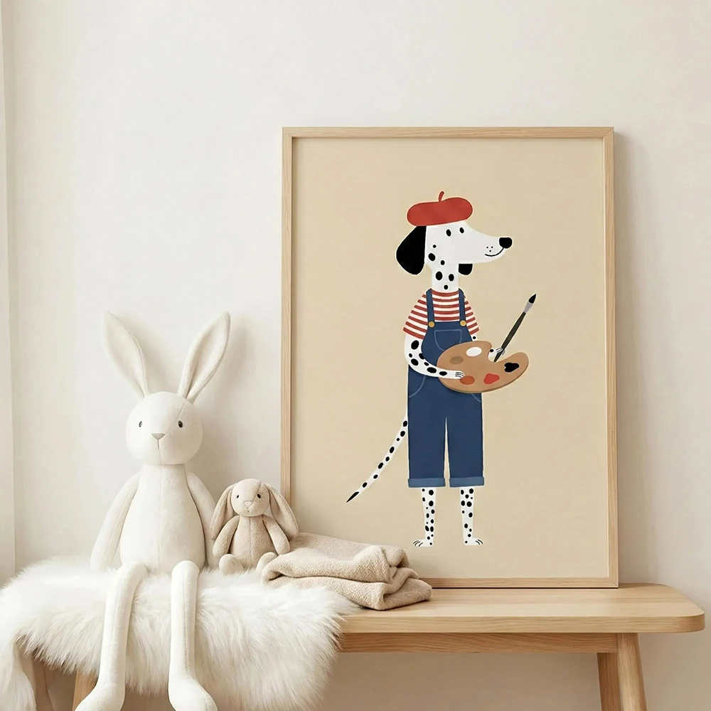 Unframe  Dalmatian Painter Cat Giraffe Playing Guitar Art Poster Print Funny Animal Colorful Pictures Nursery Dorm Room Home Dec view 4
