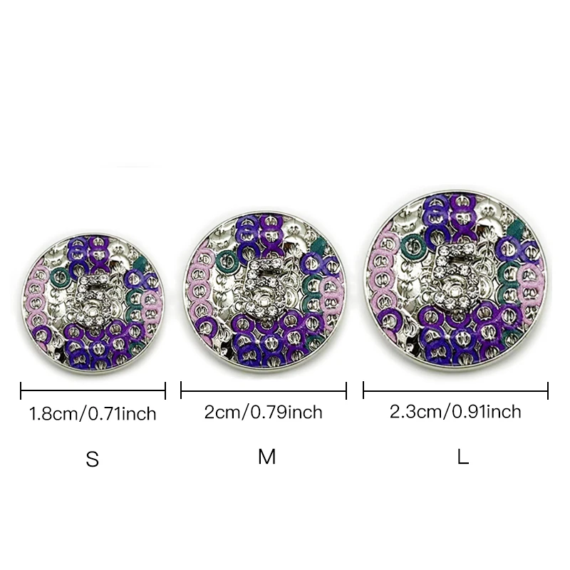 6pcs Fashion Luxury Diamond Setting Buttons Retro Colored Circular Metal Buttons Handsewn Buttons For Women's Clothing Accessory