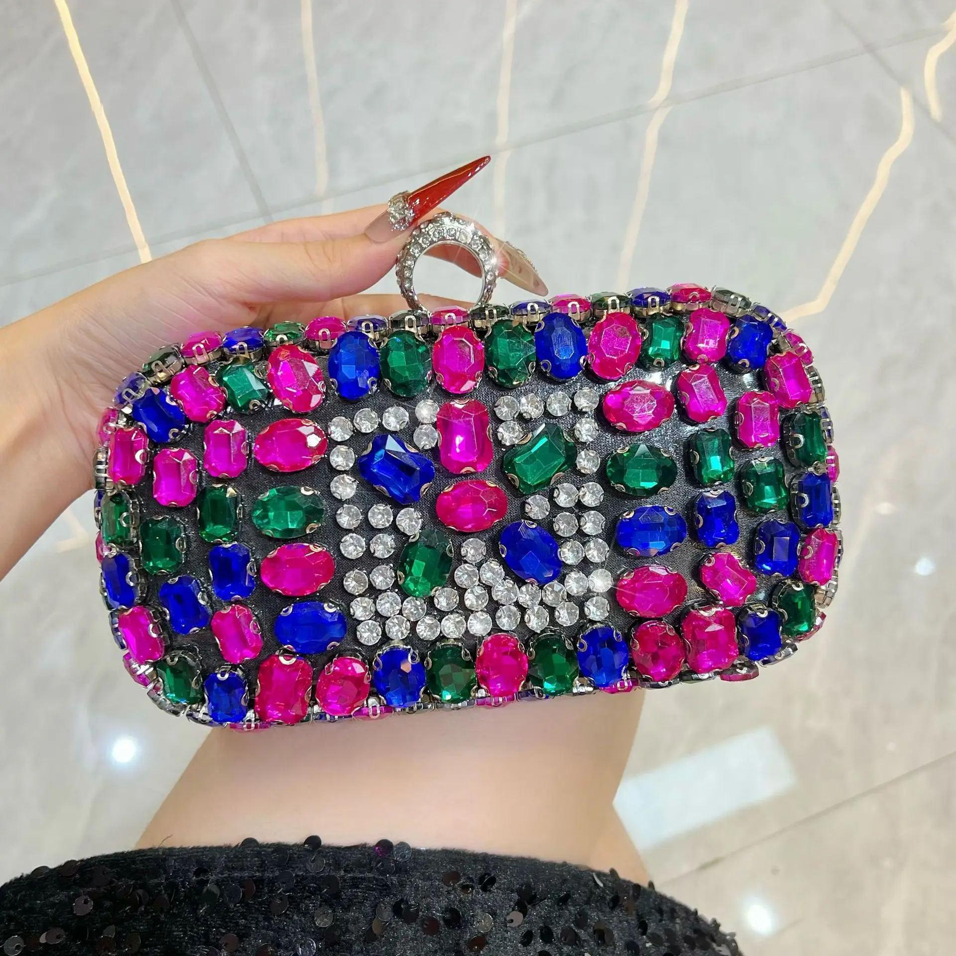 

Luxury Shining Diamond Square Dinner Evening Bags For Women Rhinestone Ring Clutches Banquet Party Small Handbbag Shoulder Bag