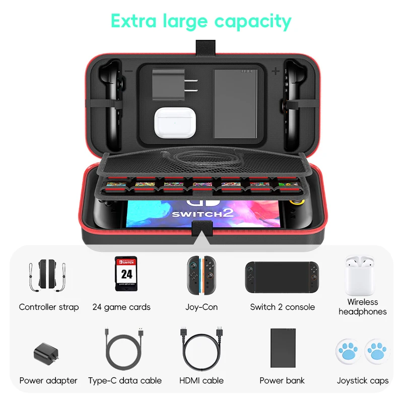 High Quality Big Carrying Case for Switch2 Console Portable Pouch Bag w/ Game Card Cartridges For NS Switch 2 Accessory Storage