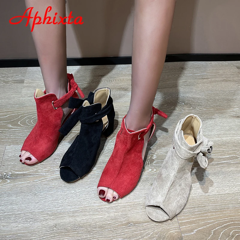 Aphixta Summer Peep Toe Cool stivali da donna sandali con lacci tacchi quadrati scarpe a rosetta a fascia stretta taglie forti 43