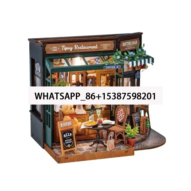 

Rolife Tipsy Restaurant kit DIY Miniature House Kit Desk Bookshelf Decoration for Adults Gift Idea For Girls Boys Kids