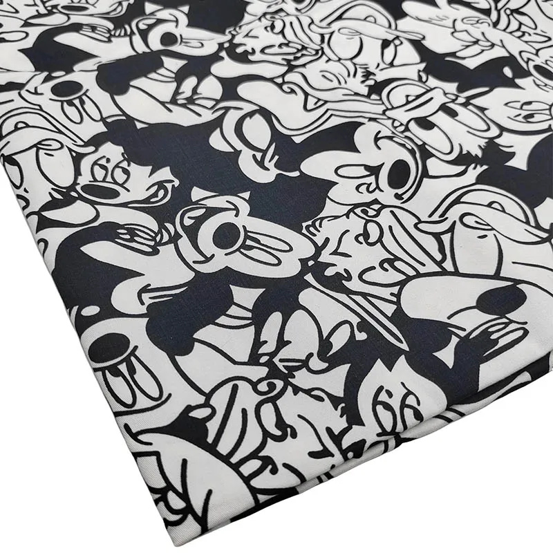 Хорошо, эластичная саржевая хлопчатобумажная ткань с Микки Динаси, белый/черный узор Дональда Дака, швейный материал, детские штаны ручной работы своими руками, платье