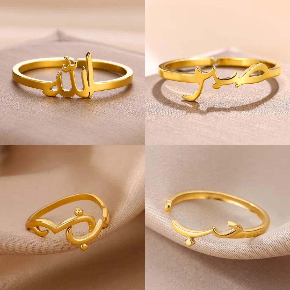 

Arabic Islamic Muslim Allah Rings For Women Men Stainless Steel Gold Color Islam Religious Amulet Adjustable Ring Jewelry Gift