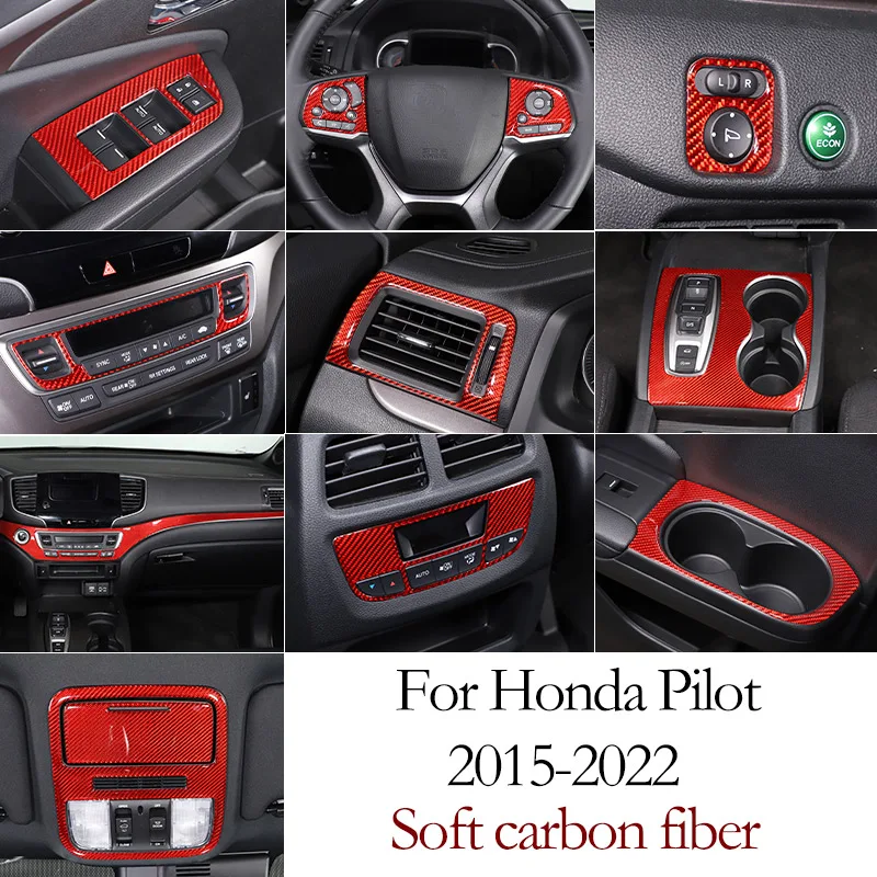 Red Soft Carbon Fiber For Honda Pilot 2015-2022 Whole Interior Stickers Car Accessories Dash Trim Gear Shift Console Cover Panel