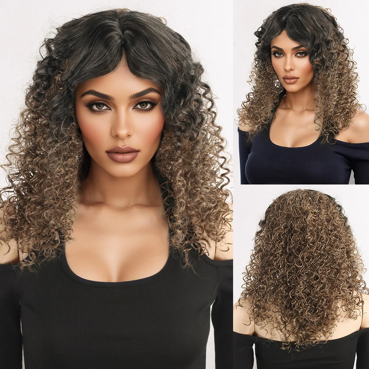 Cross border African fashion, gradually changing color, explosive head, small roll wig, synthetic head cover-Synthetic fiber wig