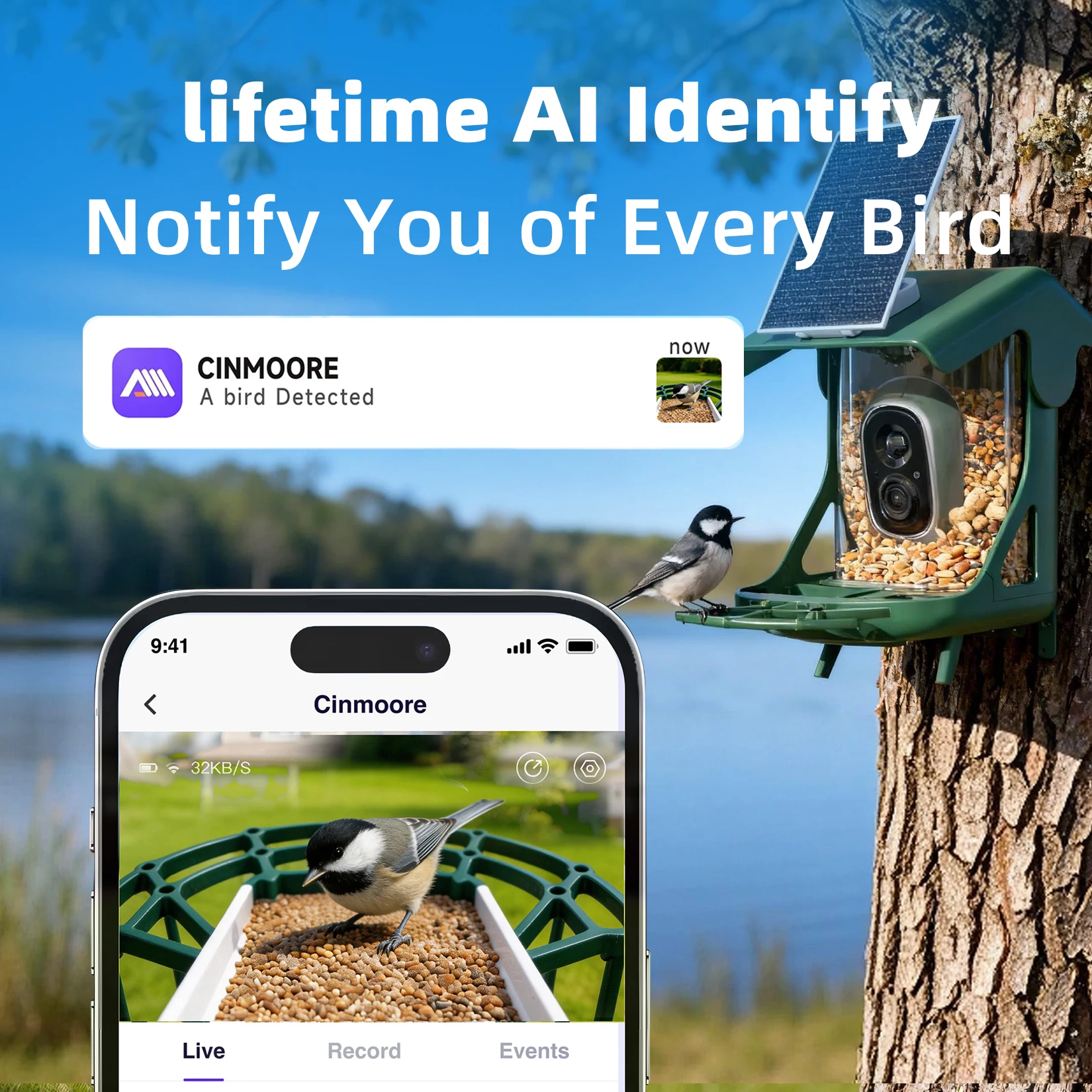 Solar Powered Bird Feeder with Camera 4MP 2.5K Smart Outdoor Bird House Cam AI Bird Species Identification Live View Playback Instant Alerts Gift for Bird Lovers
