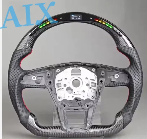 عجلة قيادة من ألياف الكربون الحقيقية تصميم رياضي LED ذكي لأودي S6 S7 S8 A7 RS6 RS7 RSQ7 RSQ8 2019-2024 قابل للتخصيص